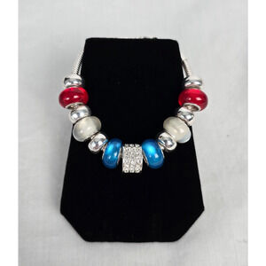 Napier Charm Bracelet Cubic Zirconia & Gemstones White, Silver, Clear, Red, Blue